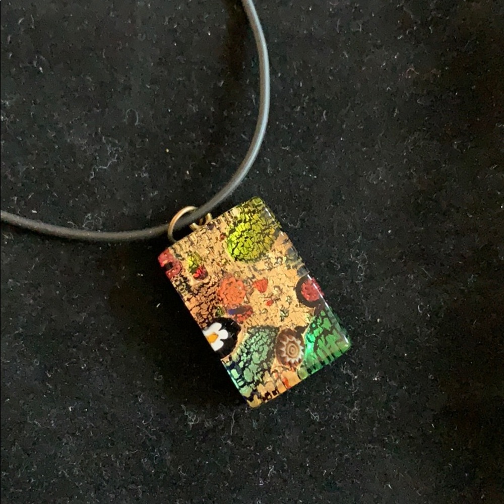 Necklace with black leather “chain”
